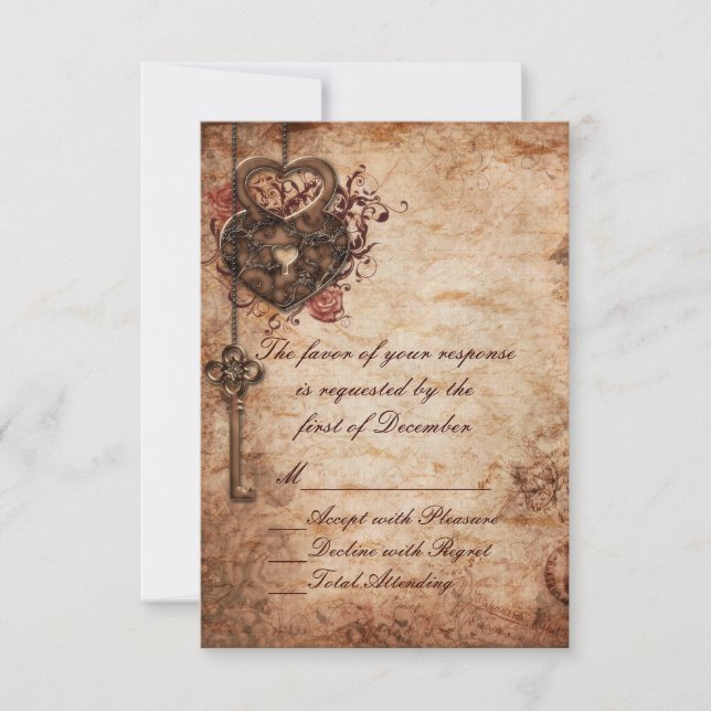 Elegant Lock and Key Wedding RSVP Card (Front)