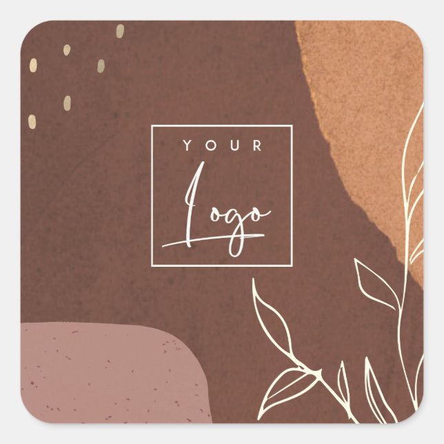Elegant Logo Abstract Brown Orange Leafy Foliage Square Sticker (Front)