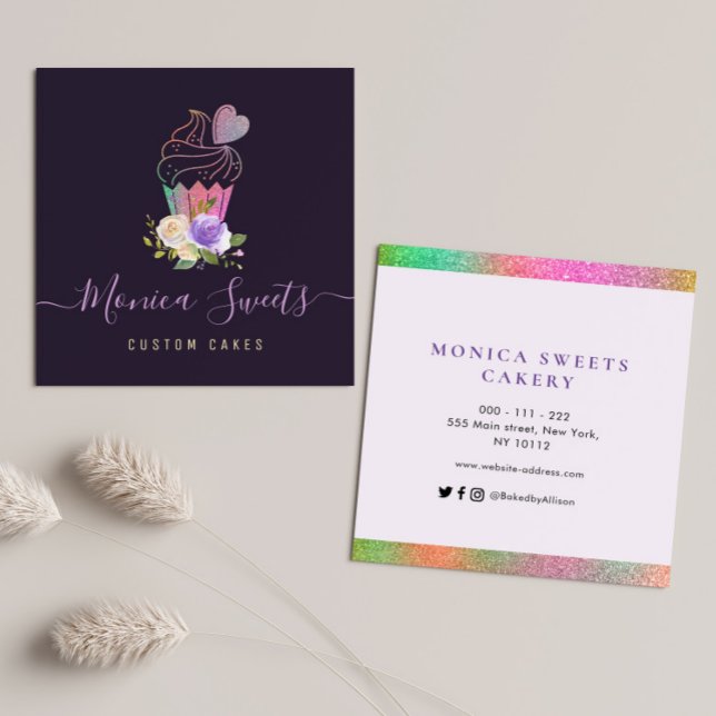 Elegant logo custom cakery square business card (Creator Uploaded)