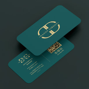 Elegant Logo D Monogram Modern Teal Gold Business Card