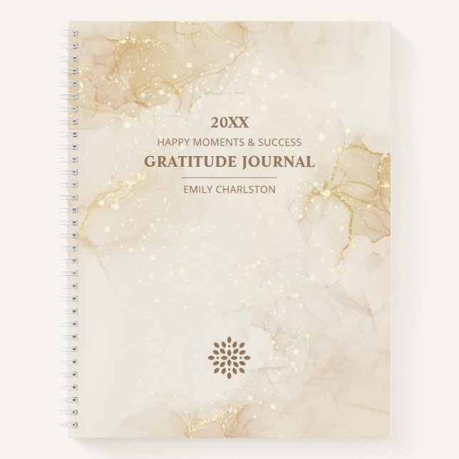 Elegant Logo Gold Beige Watercolor Gratitude Notebook (Front)