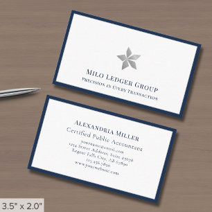 Elegant Logo Navy Blue Border Business Card
