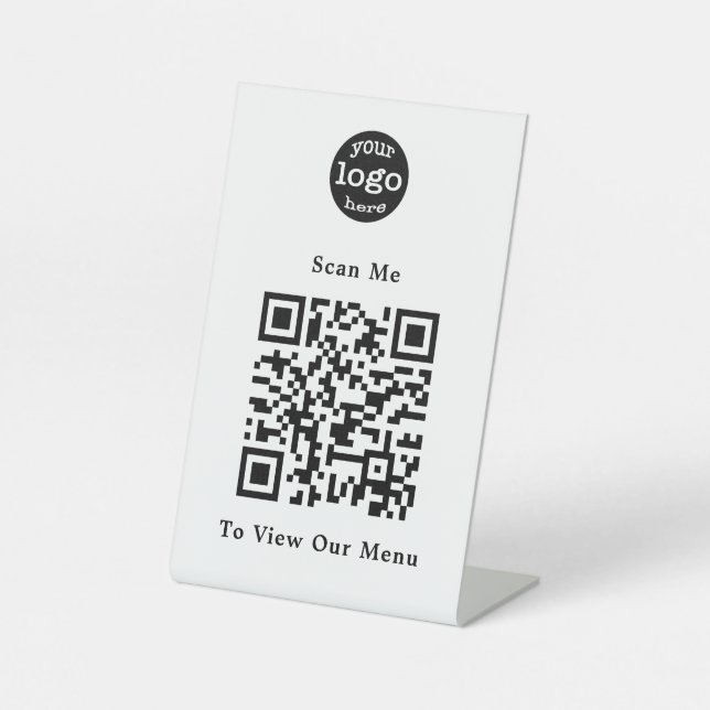 Elegant Logo QR Code Contactless Restaurant Menu Pedestal Sign (Front)