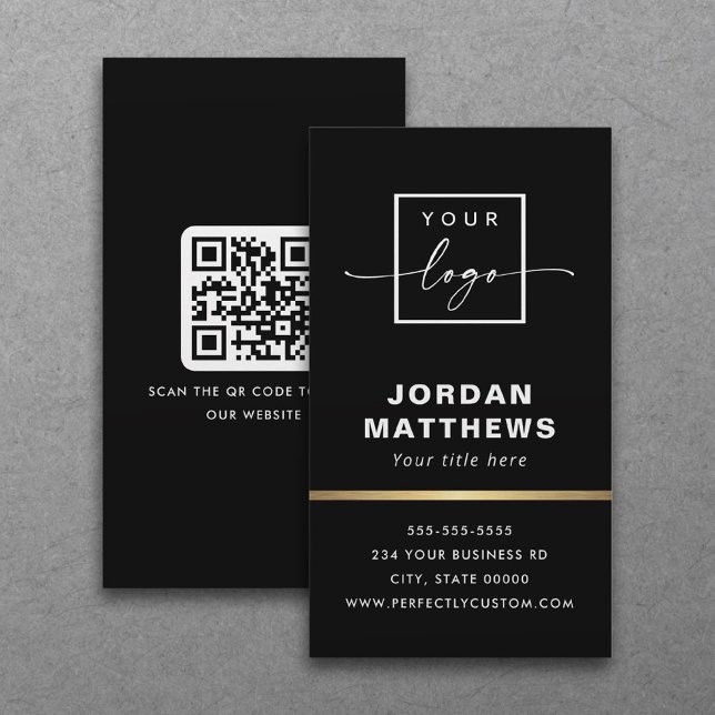 Elegant logo QR code golden gradient border black Business Card (Creator Uploaded)