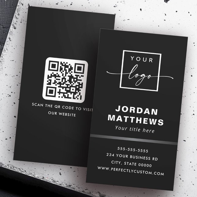 Elegant logo QR code gray gradient border black Business Card (Elegant logo QR code gray gradient border black Business Card)