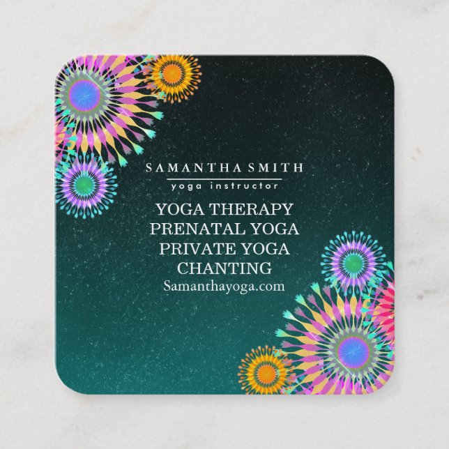 Elegant Logo Yoga Meditation Lotus Flowers Square Business Card (Front)