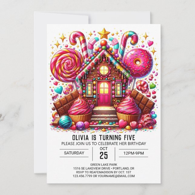 Elegant Lollipop Candyland Digital Birthday Invitation (Front)