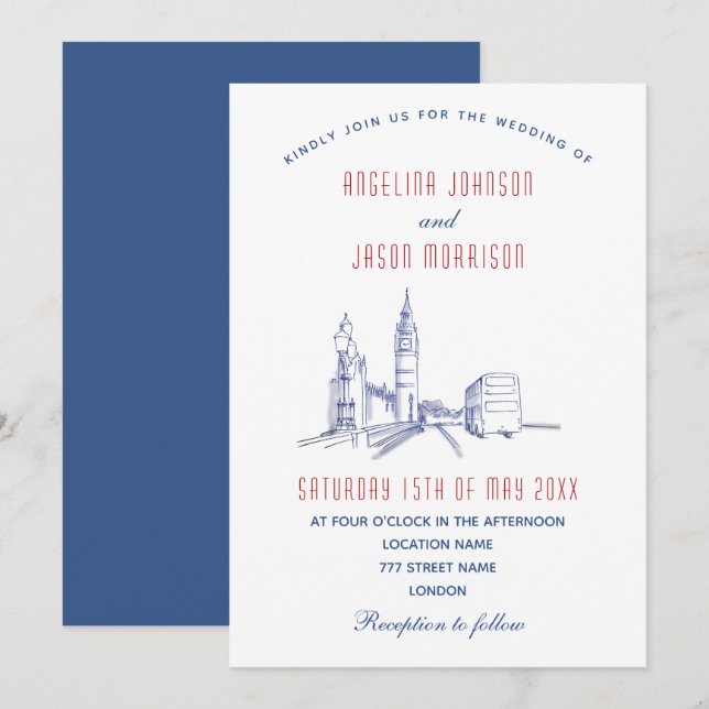 Elegant London Wedding Invitation (Front/Back)