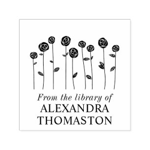 Elegant Long Stem Roses Library Book Name Self-inking Stamp