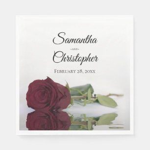 Elegant Long Stemmed Burgundy Rose Wedding Napkin