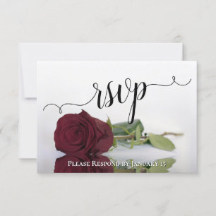 Elegant Long-Stemmed Burgundy Rose Wedding RSVP Card