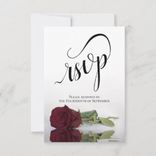 Elegant Long-Stemmed Burgundy Rose Wedding RSVP Card