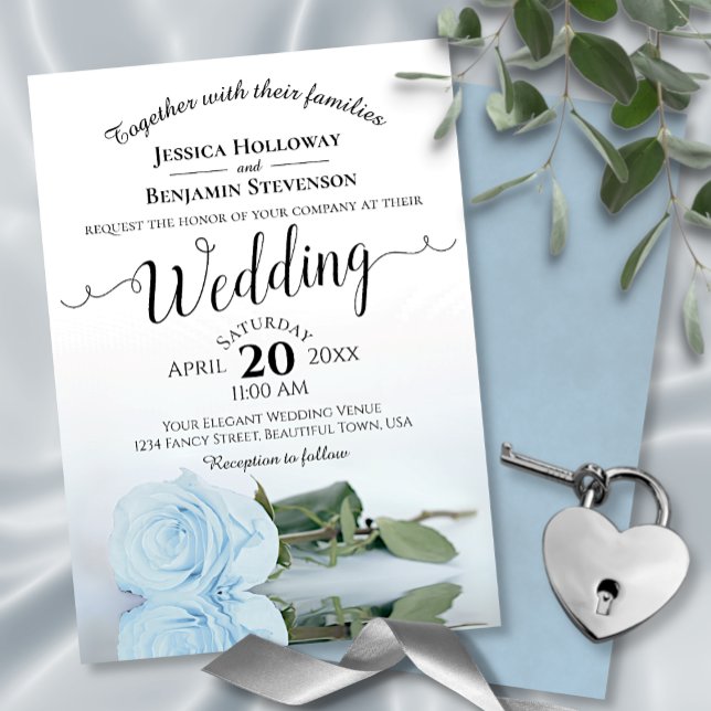 Elegant Long Stemmed Dusty Blue Rose Wedding Invitation (Creator Uploaded)