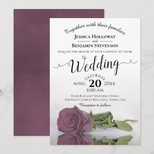 Elegant Long Stemmed Dusty Pink Mauve Rose Wedding Invitation