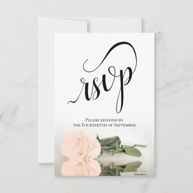 Elegant Long-Stemmed Ivory Peach Rose Wedding RSVP Card (Front)