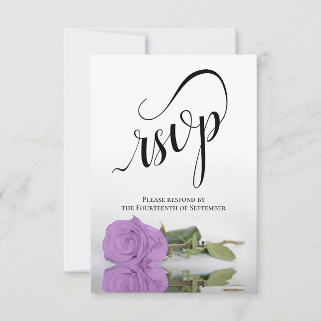 Elegant Long-Stemmed Lilac Purple Rose Wedding RSVP Card (Front)