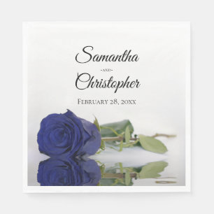 Elegant Long Stemmed Navy Blue Rose Wedding Napkin