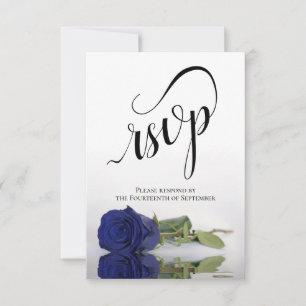 Elegant Long-Stemmed Navy Blue Rose Wedding RSVP Card
