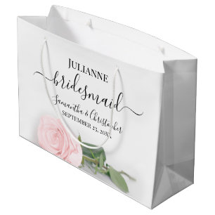 Elegant Long Stemmed Pink Rose Bridesmaid Wedding Large Gift Bag