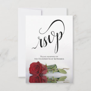 Elegant Long-Stemmed Red Rose Simple Wedding RSVP Card