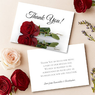 Elegant Long Stemmed Red Rose Simple Wedding Thank You Card
