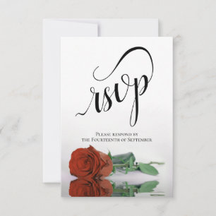 Elegant Long-Stemmed Rust Orange Rose Wedding RSVP Card