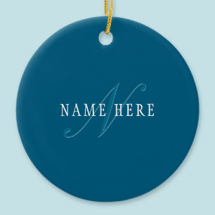 Elegant Looking Monogram Ocean Blue Ceramic Ornament