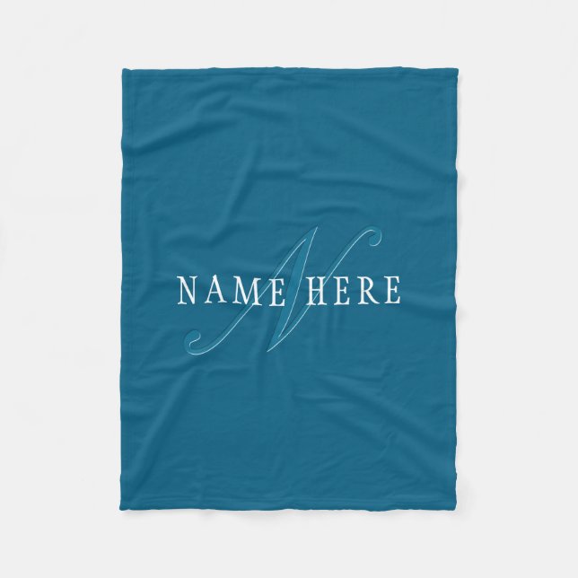 Elegant Looking Monogram | Ocean Blue Fleece Blanket (Front)