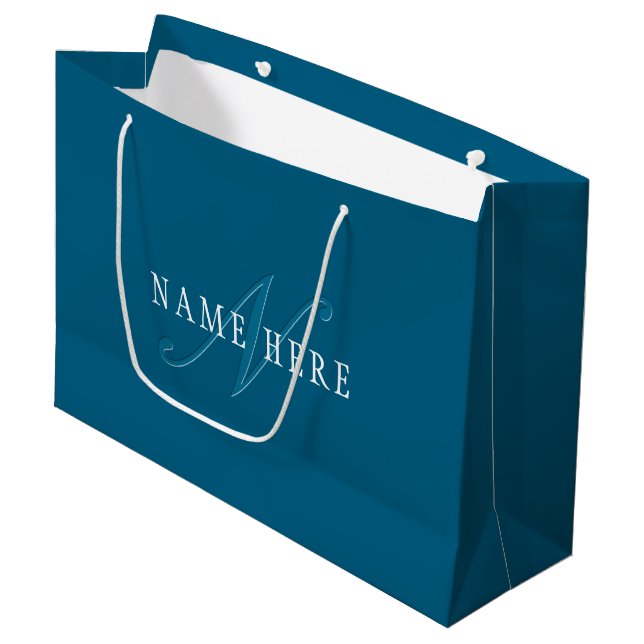 Elegant Looking Monogram | Ocean Blue Large Gift Bag (Front Angled)