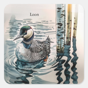 Elegant Loon on the Lake - custom text Square Sticker