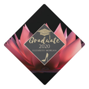 Elegant Lotus Black Graduation Cap Topper