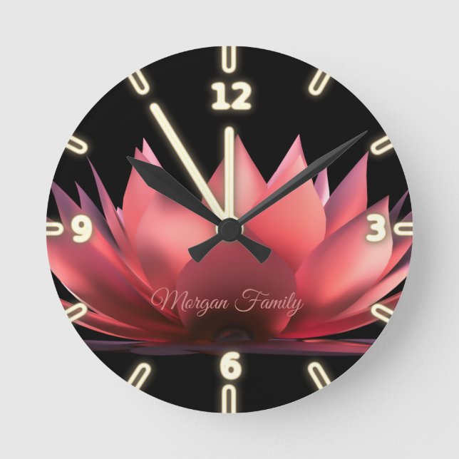 Elegant Lotus Black Round Clock (Front)