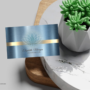 Elegant Lotus Blue Metallic Yoga Instructor   Business Card
