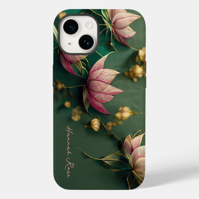 Elegant Lotus Floral Pink & Gold | Monogram Case-Mate iPhone Case (Back)