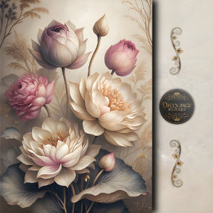 Elegant Lotus Floral Serenity Decoupage Tissue Paper
