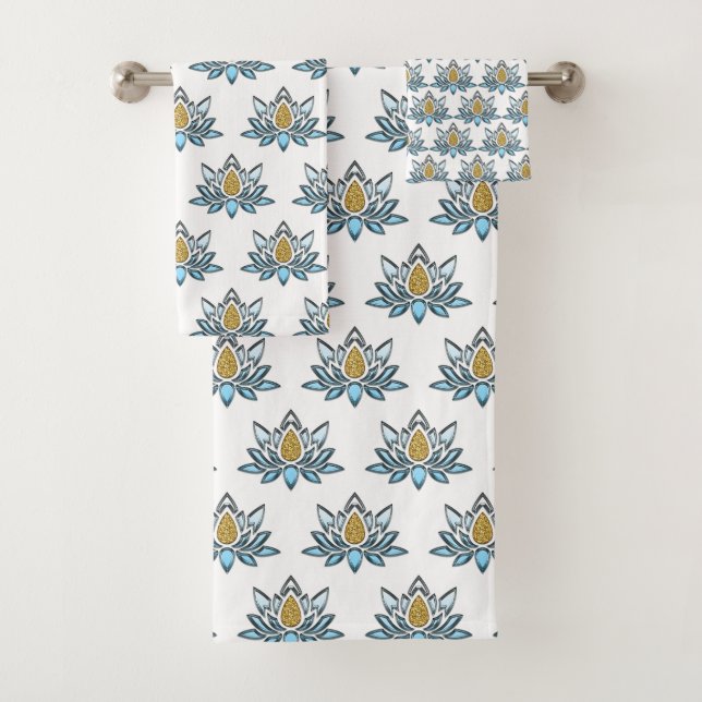 Elégant Lotus Flower Blue Argent Or Zen Yoga Zen (En situation)
