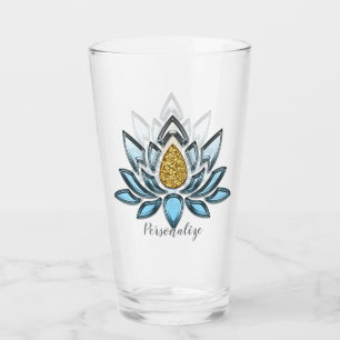 Elegant Lotus Flower Blue Gold Zen Yoga Namaste Glass