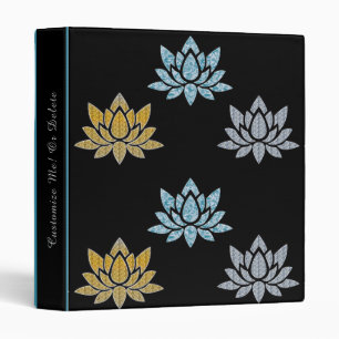 Elegant Lotus Flower Blue Silver Gold Yoga Binder