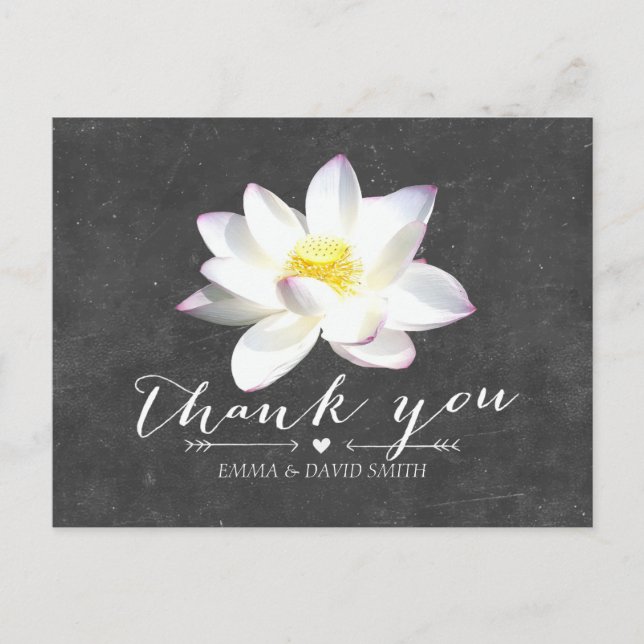 Elegant Lotus Flower Chalkboard Thank You Postcard (Front)