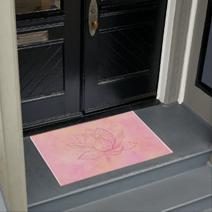 Elegant Lotus Flower Illustration Light Pink Art   Doormat