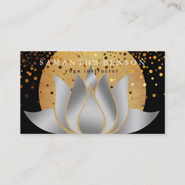 Elegant Lotus Flower Logo Yoga Business Card (Front)