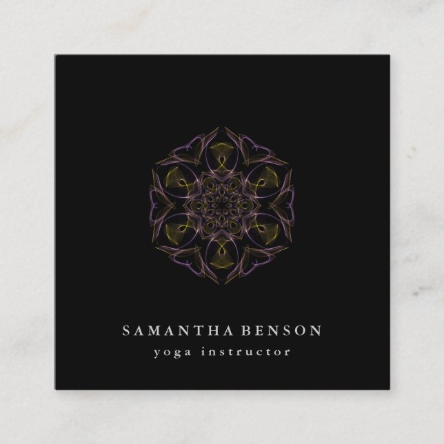 Elegant Lotus Flower Logo Yoga Square Business Card (Front)