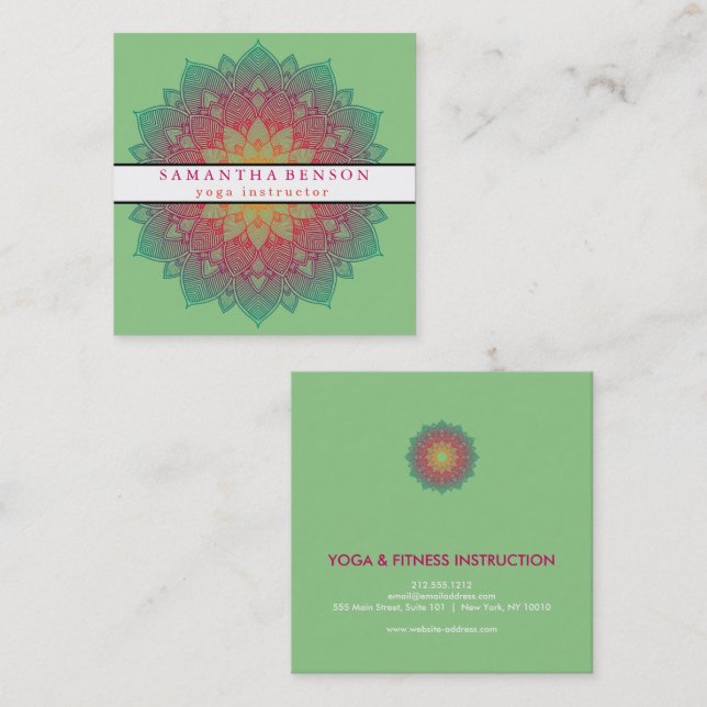 Elegant Lotus Flower Logo Yoga Square Business Card (Front/Back)