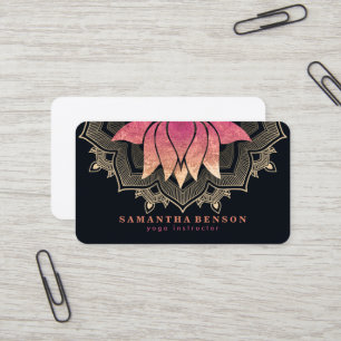 Elegant Lotus Flower Mandala Logo Yoga Instructor  Business Card