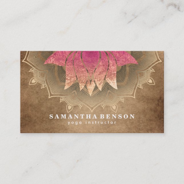 Elegant Lotus Flower Mandala Logo Yoga Instructor  Business Card (Front)