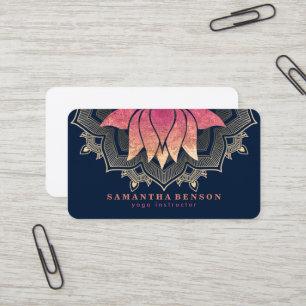 Elegant Lotus Flower Mandala Logo Yoga Instructor  Business Card