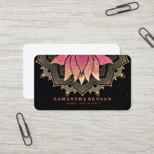 Elegant Lotus Flower Mandala Logo Yoga Instructor  Business Card