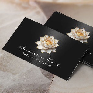 Elegant Lotus Flower Modern Black Salon & SPA Business Card
