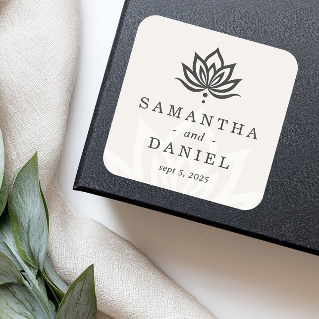 Elegant lotus flower monogram light neutral ivory square sticker (legant lotus flower monogram light neutral ivory square sticker)