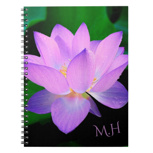 Elegant Lotus Flower Monogram Notebook (Front)